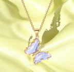 Elegant Gold Plated Butterfly Necklace for Women and Girls, Trendy Butterfly Jewelry (Purple)