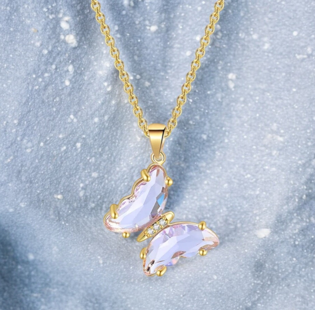 Elegant Gold Plated Butterfly Necklace for Women and Girls, Trendy Butterfly Jewelry (Purple)