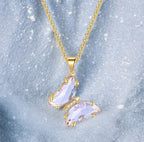 Elegant Gold Plated Butterfly Necklace for Women and Girls, Trendy Butterfly Jewelry (Purple)