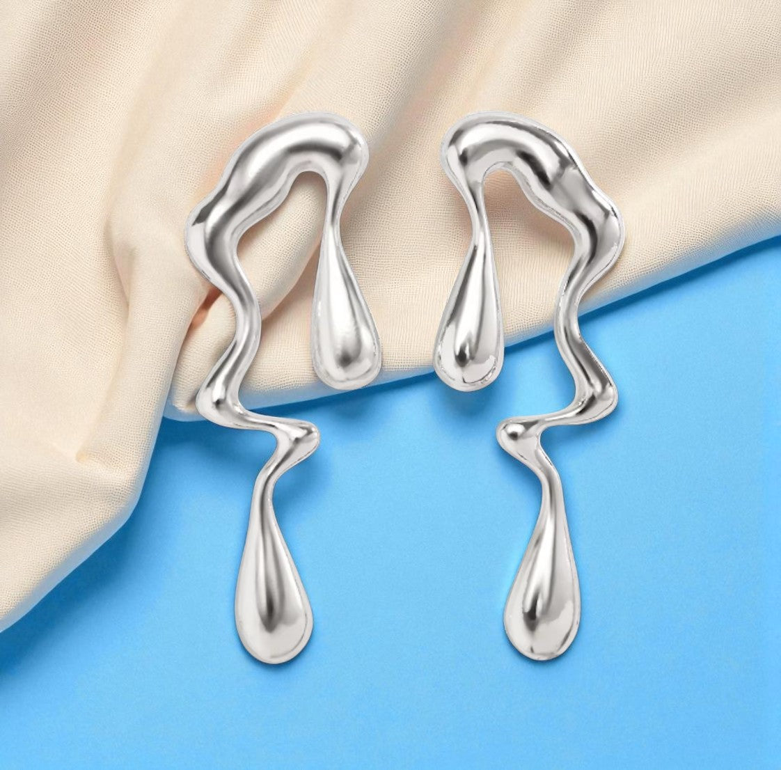 Abstract Drip Design Earrings in Silver Trendy and Modern Look | gift for her,gifts for womens & gilrls