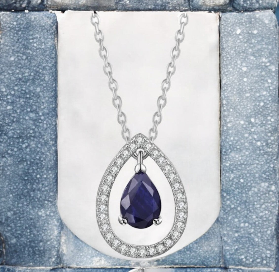 Silver Plated White Cubic Zirconia Studded Pendant for Women with Link Chain, Jewellery Gifts for Women & Girls (Silver with Blue Stone)