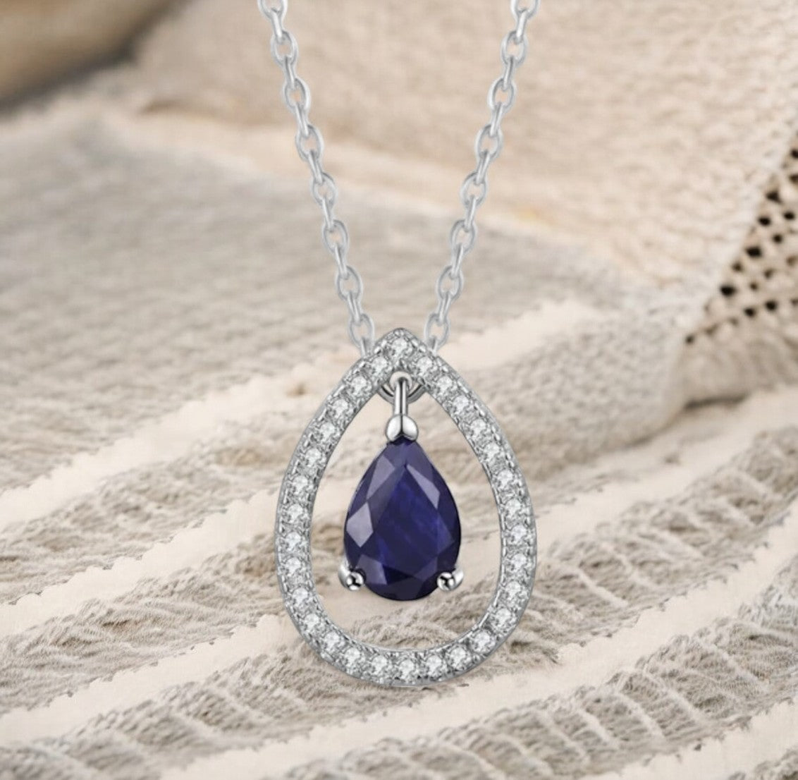 Silver Plated White Cubic Zirconia Studded Pendant for Women with Link Chain, Jewellery Gifts for Women & Girls (Silver with Blue Stone)
