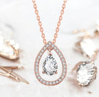 Rose Gold Plated White Cubic Zirconia Studded Pendant for Women with Link Chain, Jewellery Gifts for Women & Girls (Rose Gold)
