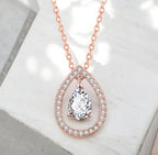 Rose Gold Plated White Cubic Zirconia Studded Pendant for Women with Link Chain, Jewellery Gifts for Women & Girls (Rose Gold)