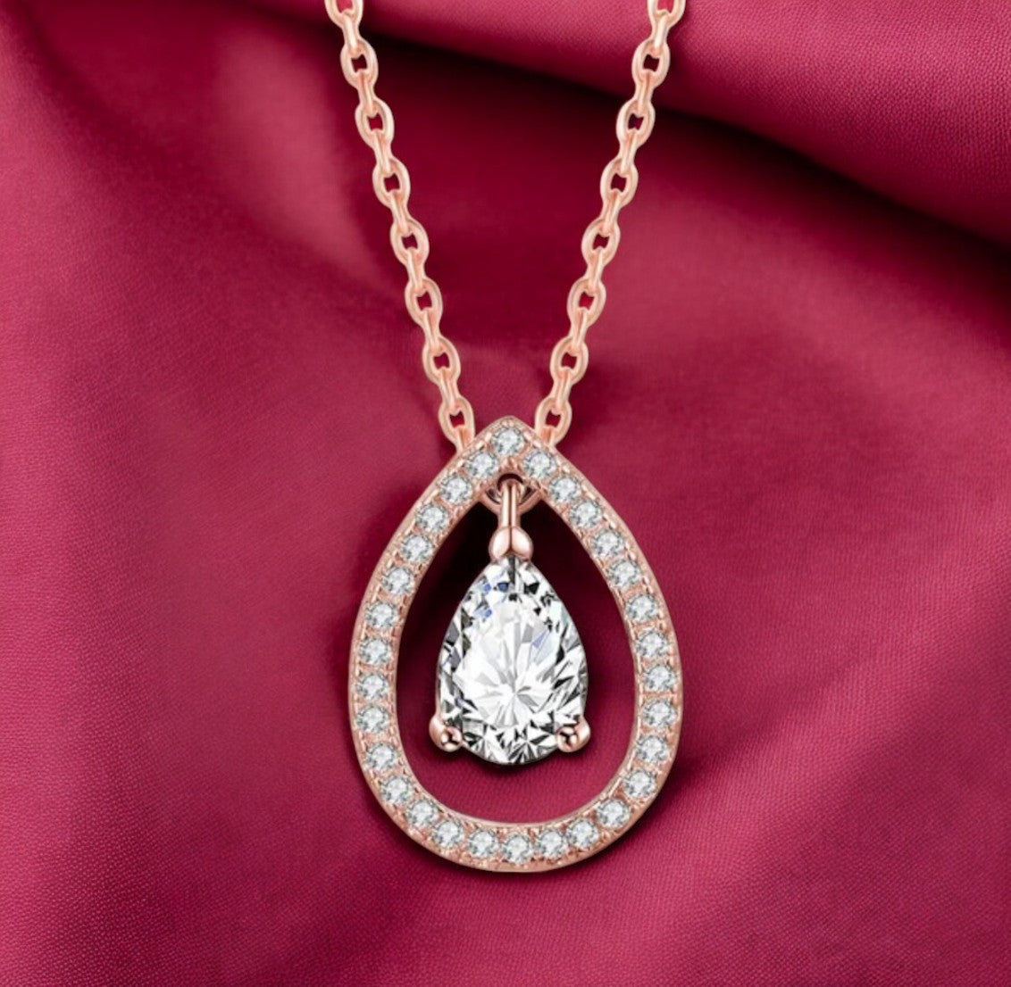 Rose Gold Plated White Cubic Zirconia Studded Pendant for Women with Link Chain, Jewellery Gifts for Women & Girls (Rose Gold)