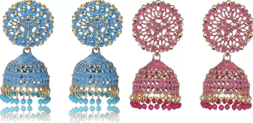 Ethnic Oxidised Jhumka Earring, Long Hangings Traditional Alloy Jhumki Earrings for Women & Girls