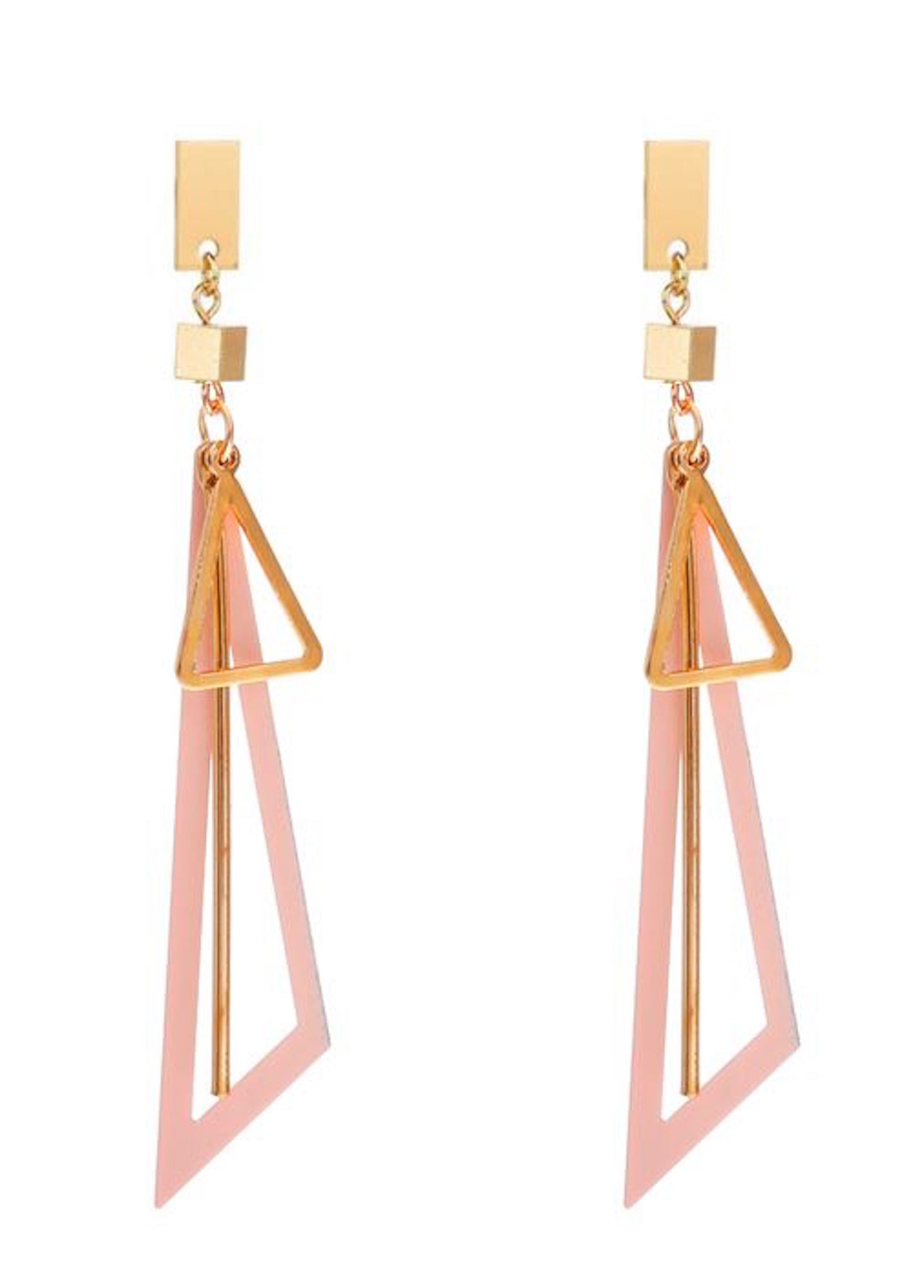 Hollow Triangle Black Geometric Long Drop Earrings for Women and Girls