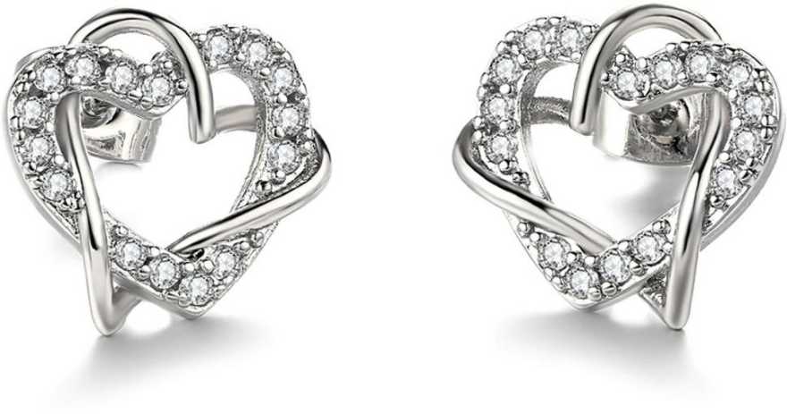 Multi Tone| Heart Shape Stud Earrings for Women and Girls, CZ Stone