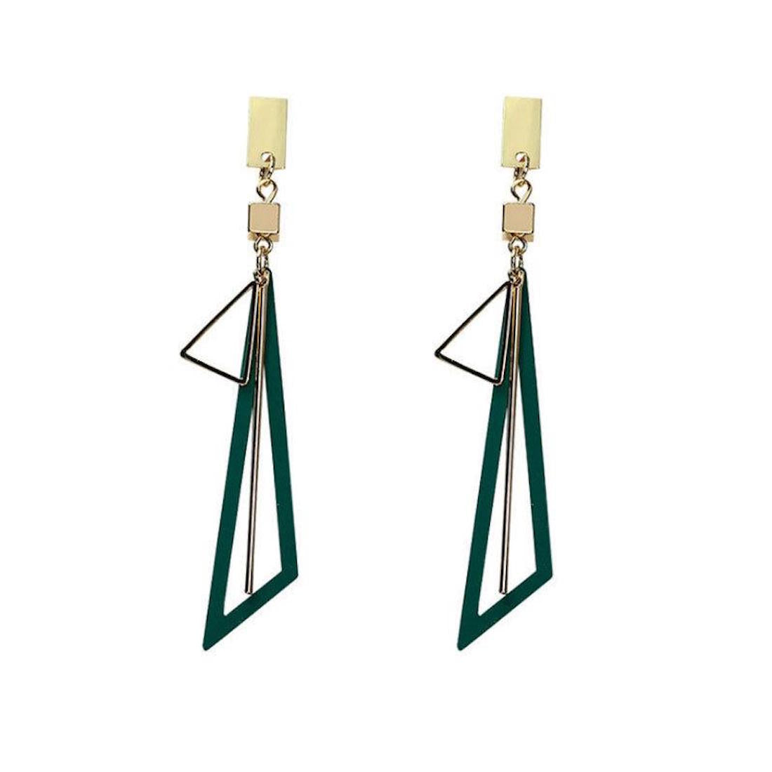 Hollow Triangle Black Geometric Long Drop Earrings for Women and Girls