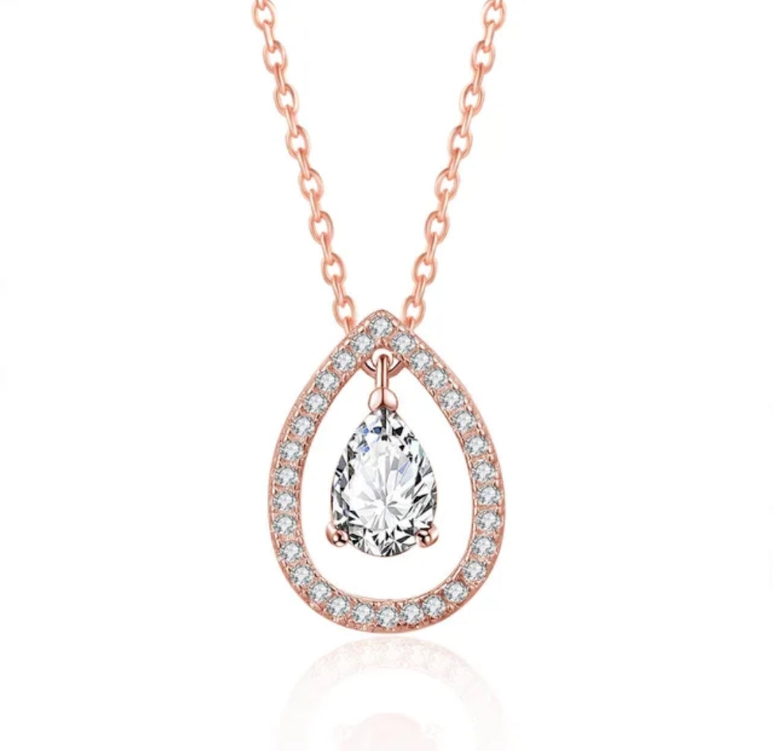Rose Gold Plated White Cubic Zirconia Studded Pendant for Women with Link Chain, Jewellery Gifts for Women & Girls (Rose Gold)