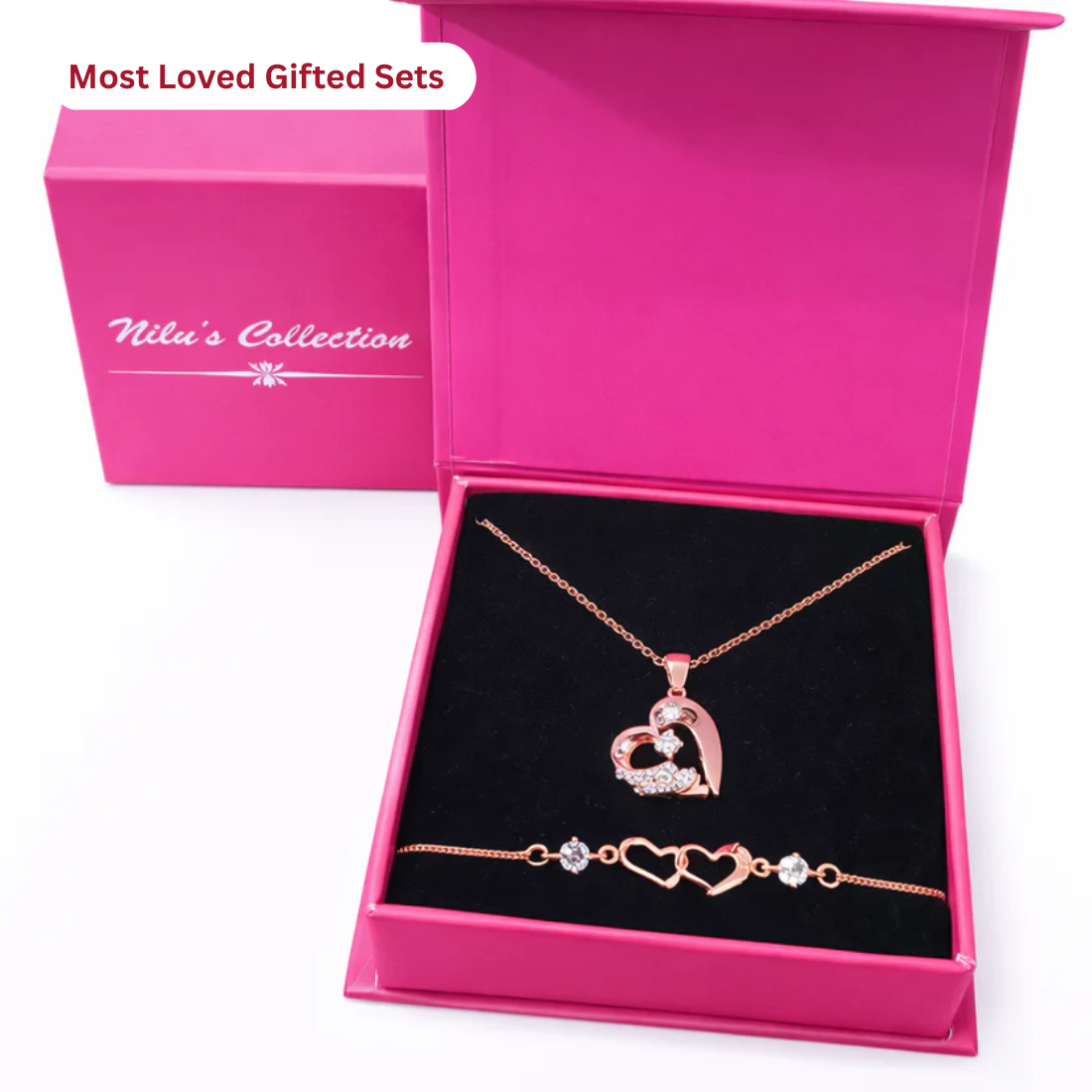 Gift Rose Gold Plated Heart Shape Pendant With Bracelet For Women And Girls