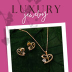 American Diamond Rose Gold Plated Love Shaped Pendant Necklace Set with Chain & Stud Earring for Girls and Women