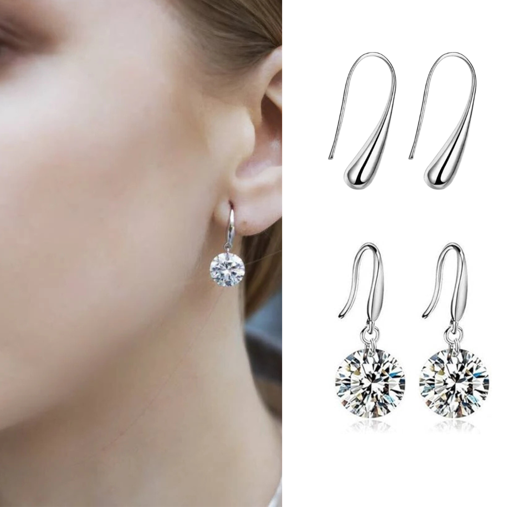 Tender Touch Duo Water Drop Studs and Crystal Hanging Earrings Value Set For Girls