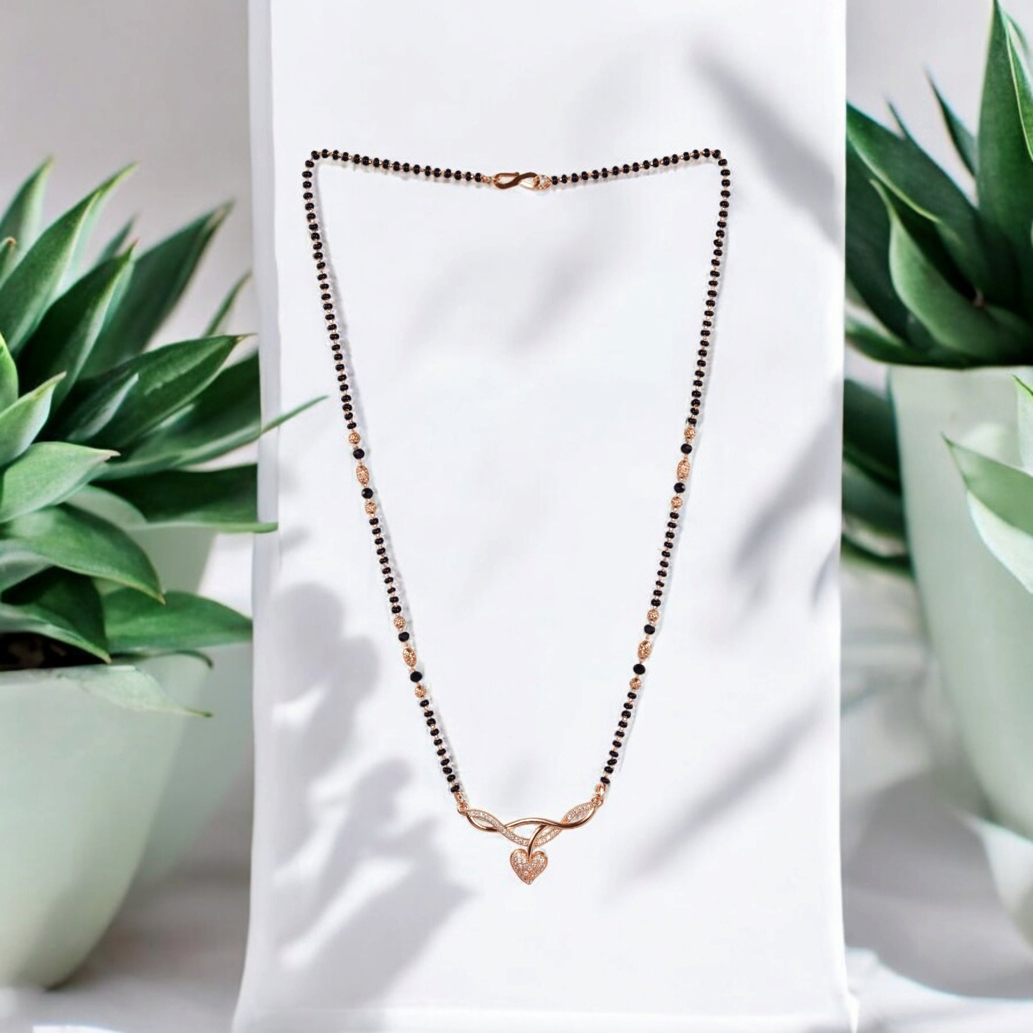 American Diamond Rose Gold Plated Designer Mangalsutra Pendant for Girls and Women (With Chain)