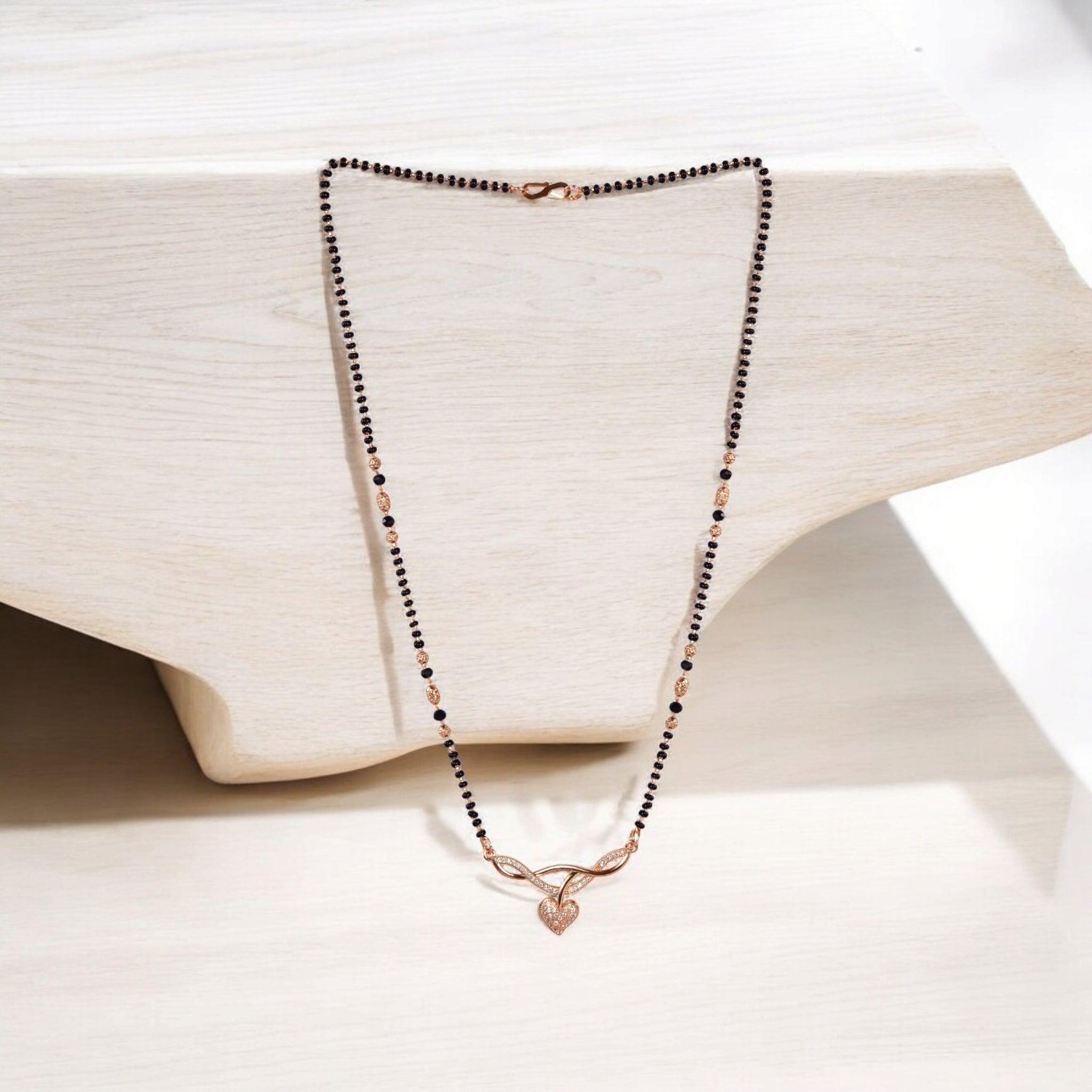 American Diamond Rose Gold Plated Designer Mangalsutra Pendant for Girls and Women (With Chain)