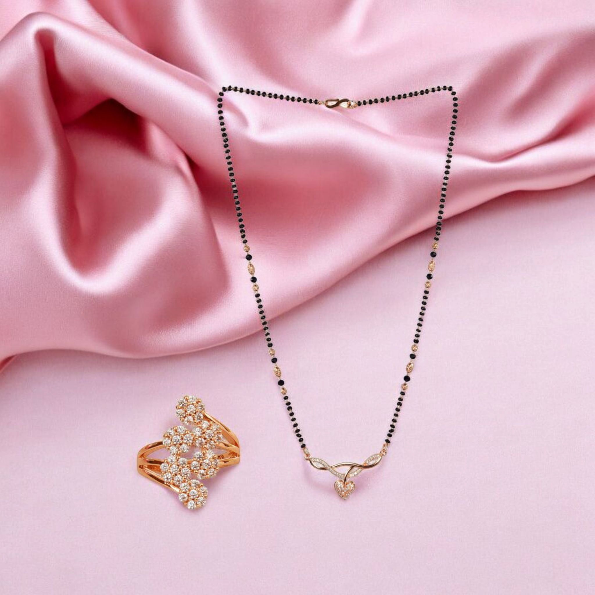 Premium Quality American Diamond Mangalsutra with Rose Gold Plated Ring for Women