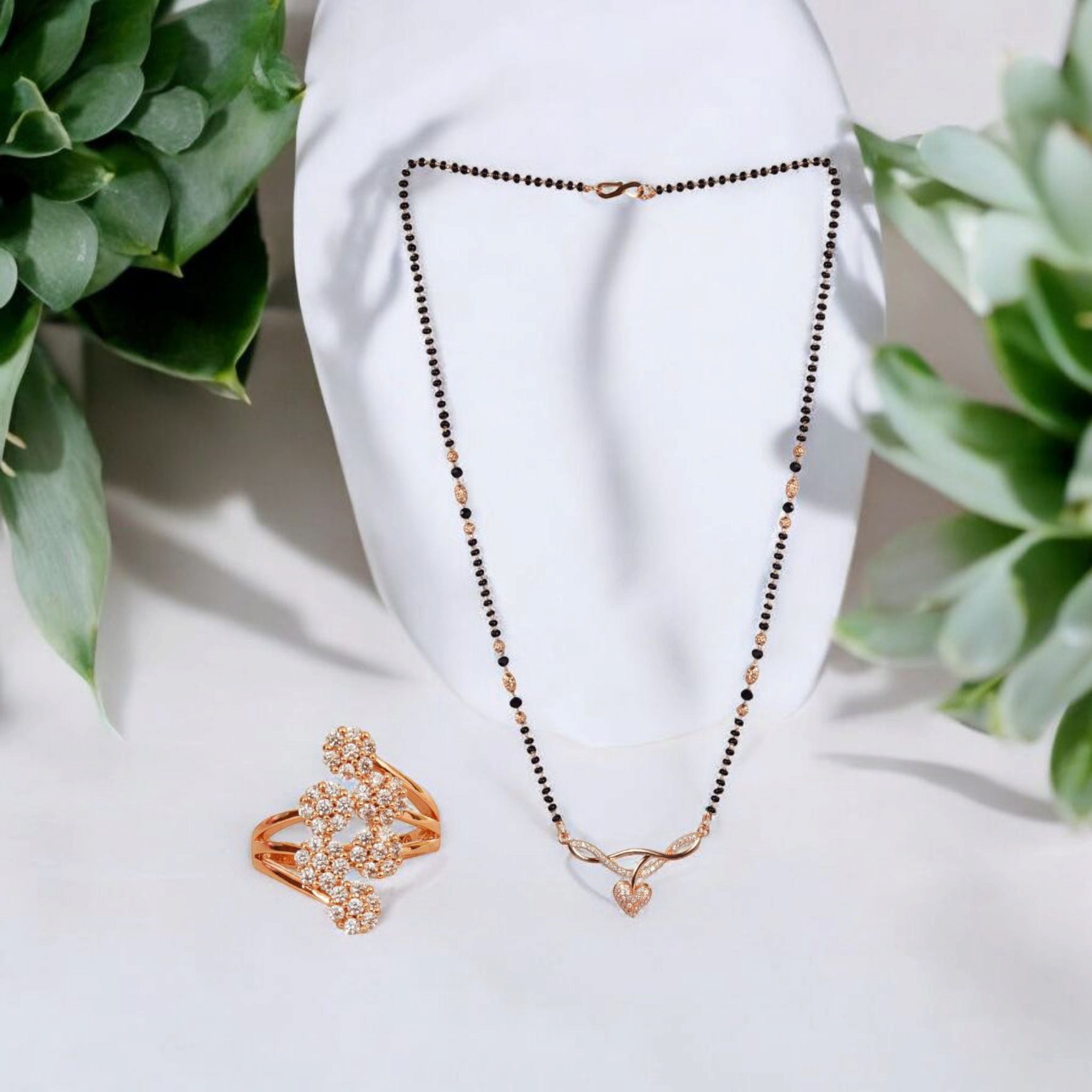 Premium Quality American Diamond Mangalsutra with Rose Gold Plated Ring for Women