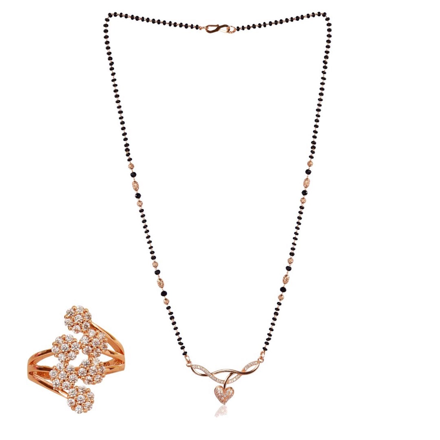 Premium Quality American Diamond Mangalsutra with Rose Gold Plated Ring for Women