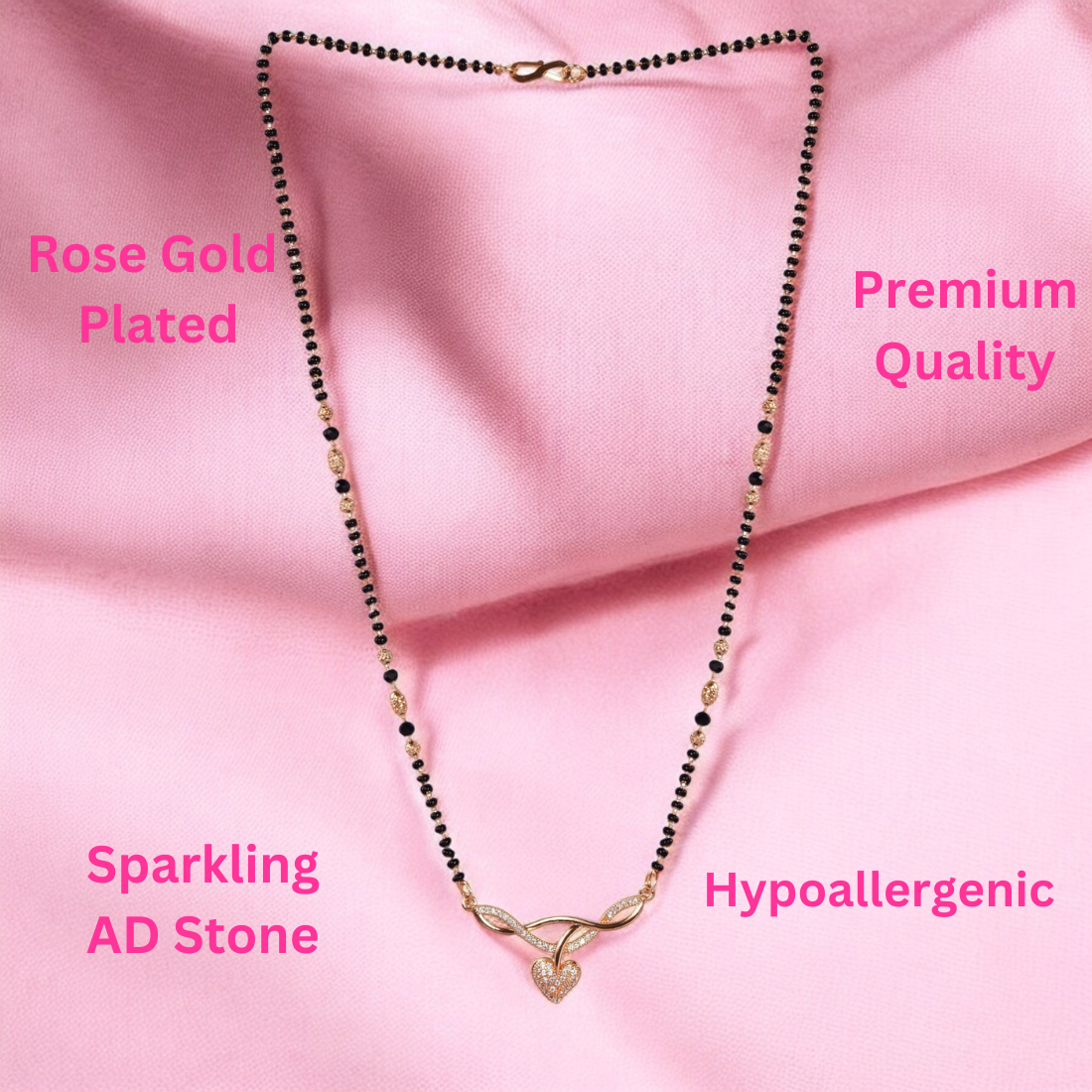 American Diamond Rose Gold Plated Designer Mangalsutra Pendant for Girls and Women (With Chain)