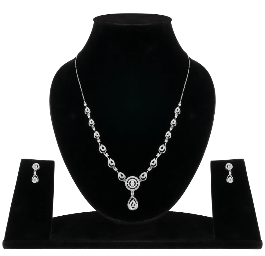 Stylish 18k Rose Gold Plated American Diamond Chain Pendent Necklace & Earrings Set for Women & Girls, Luxury AD Pendant Gift Set for Women, Girls & Her