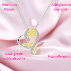 Stylish Silver Plated CZ Chain Pendent Set for Women, Heart Shaped Pendant with Rose Design (Silver & Gold)