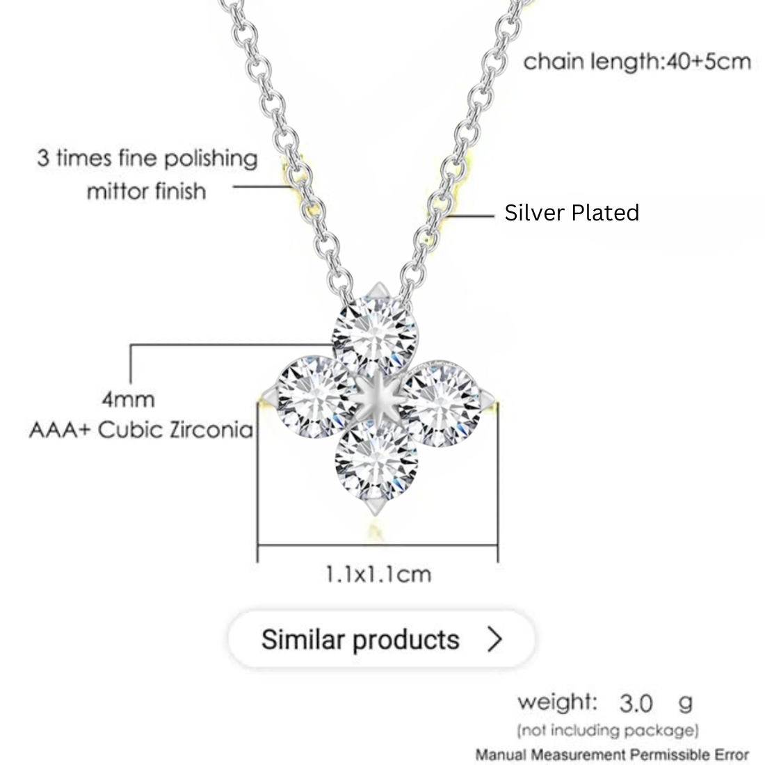 Silver Plated Flower Pendant with Link Chain, Floral Shape Necklace for Women & Girls (Silver)