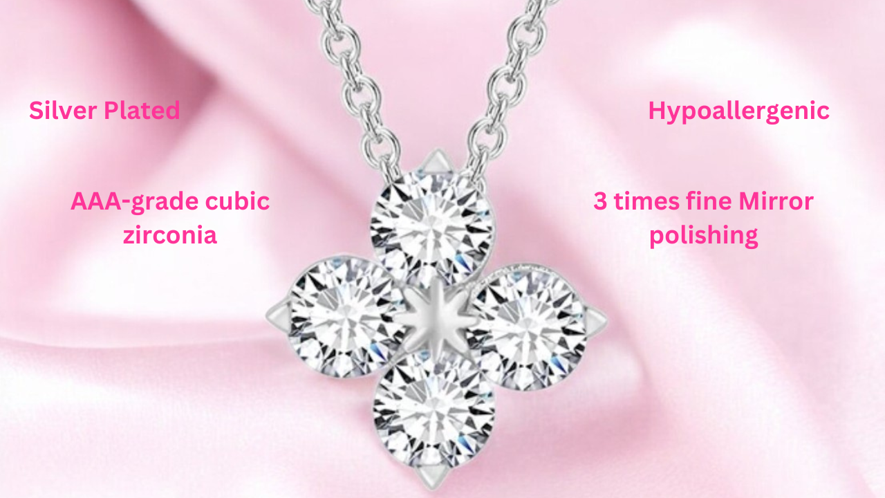 Silver Plated Flower Pendant with Link Chain, Floral Shape Necklace for Women & Girls (Silver)