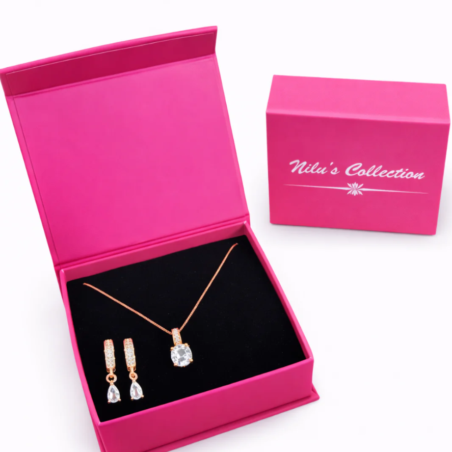 Cubic Zirconia Rose Gold Plated Pendant Necklace with Chain for Women & Girls, Gift Jewelry for Her