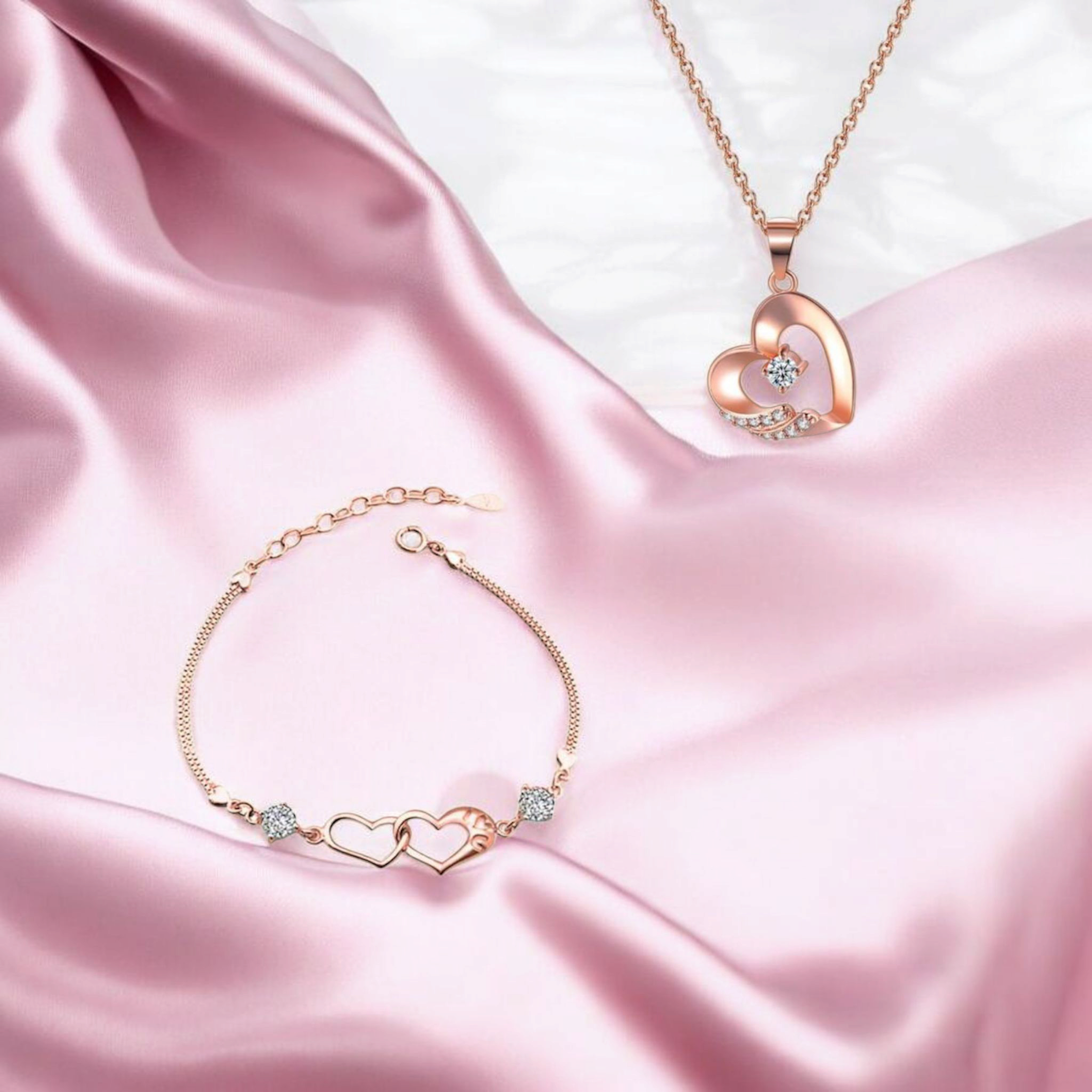 Forever Love Value Set| Valentine Special Heart Shape CZ Charm Bracelet with Pendant |Love Bracelet for Women and Girls