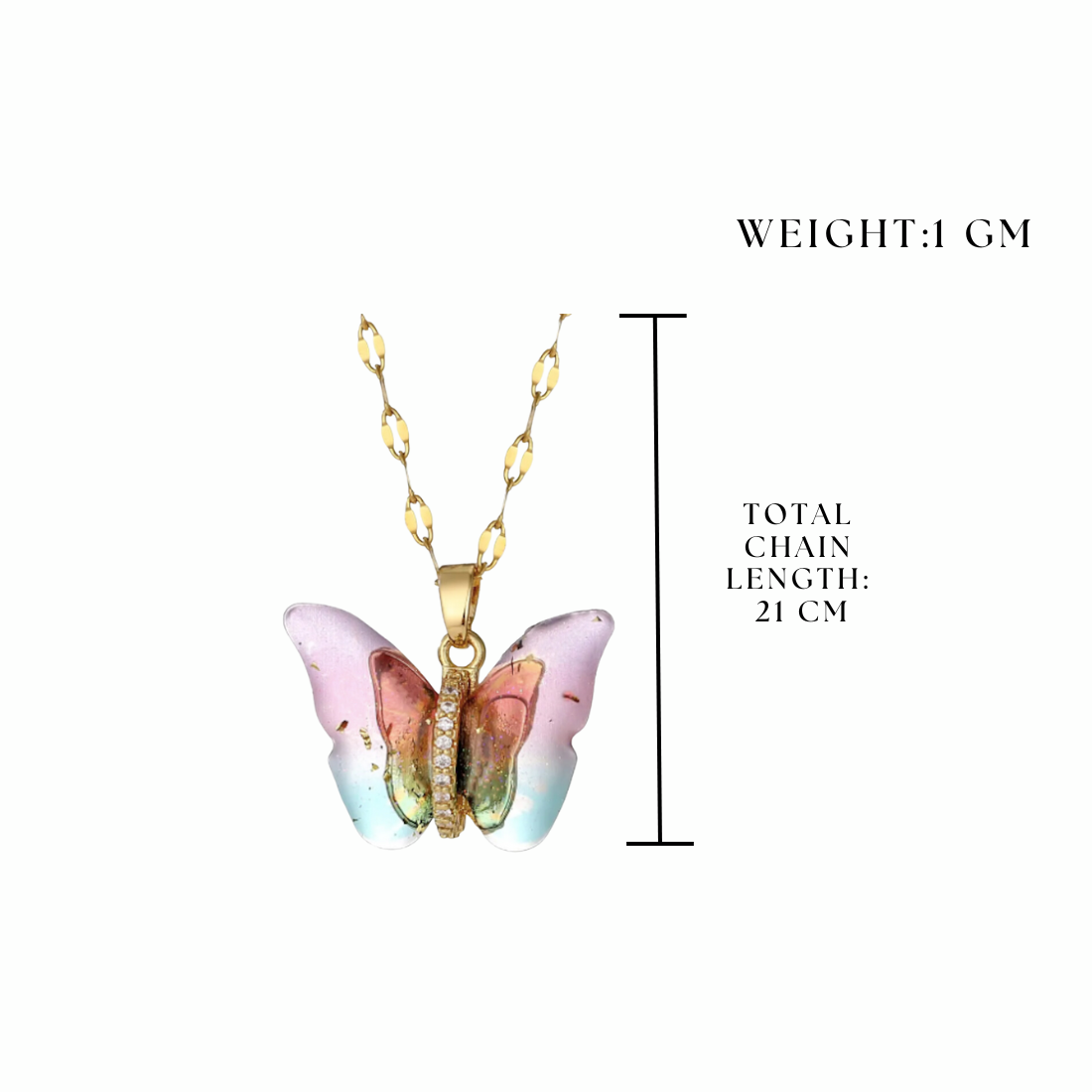 Elegant Gold Plated Butterfly Pendant with Link Chain, Cubic Zircon Pendant Chain Necklace for Women & Girls (Gold)