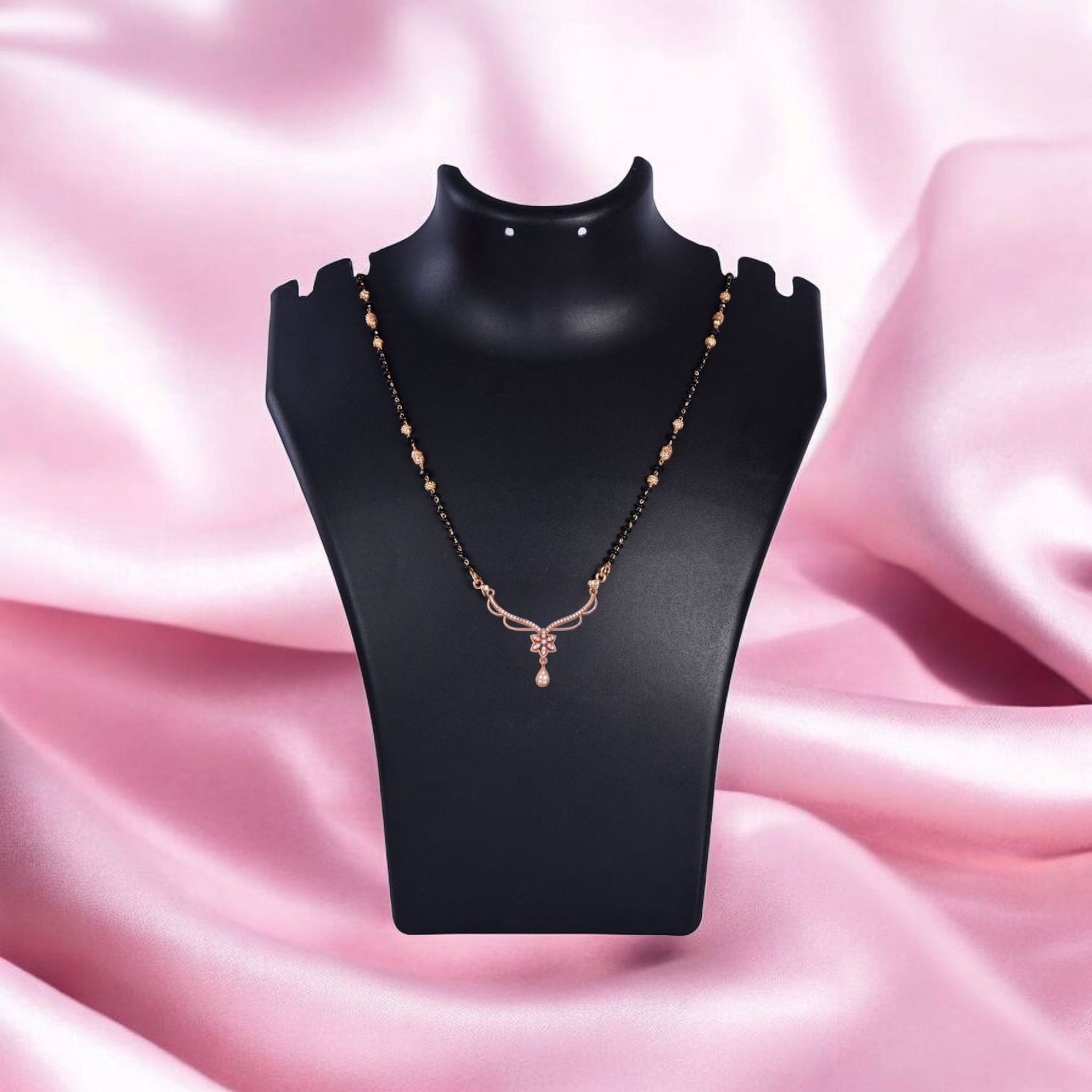 American Diamond Rose Gold Plated Designer Mangalsutra Pendant for Girls and Women (With Chain)