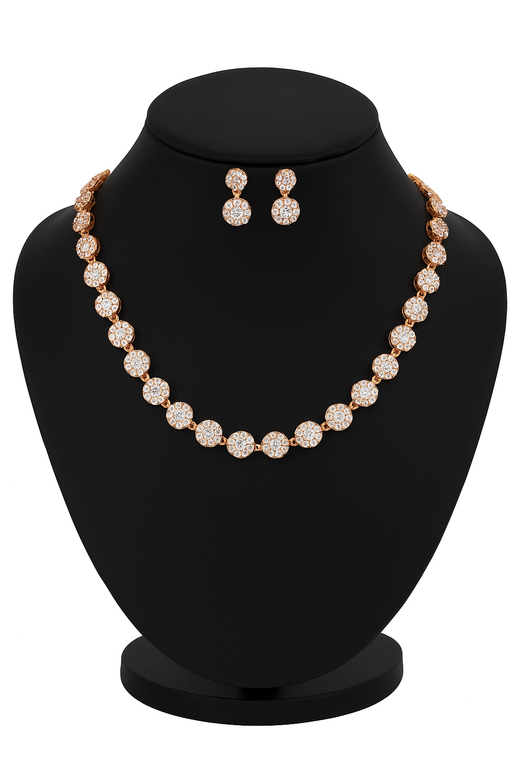 Rose Gold Plated AD Stone Necklace And Pair Of Earrings Jewelry Set for Women | Special Occasions, Wedding, Engagement, Dating | Anti Tarnish | Gift for Her