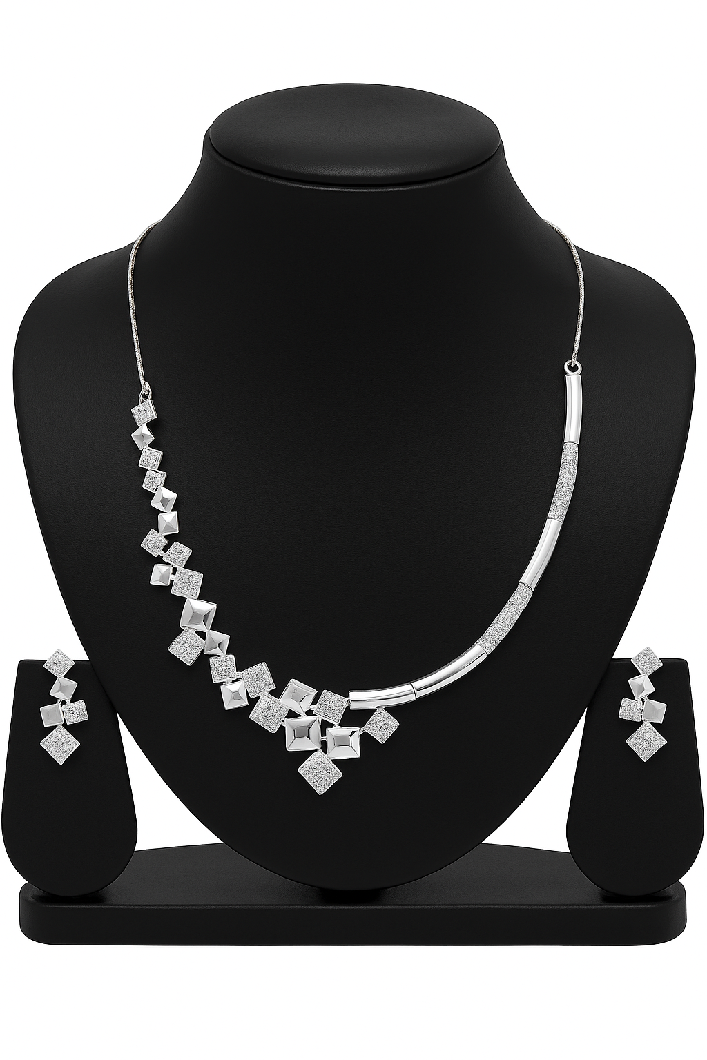 Silver-Plated cubic necklace Set with Earrings| with American diamond | for women & girl