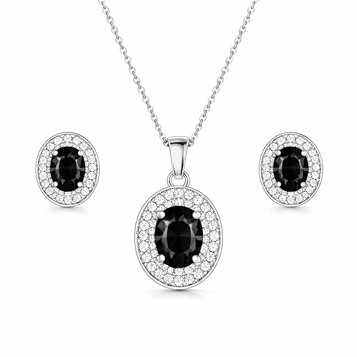 Rose Gold Plated Ruby Red Oval Pendant Necklace and Earring Set for Women and Girls