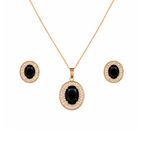 Rose Gold Plated Ruby Red Oval Pendant Necklace and Earring Set for Women and Girls