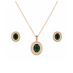 Rose Gold Plated Ruby Red Oval Pendant Necklace and Earring Set for Women and Girls