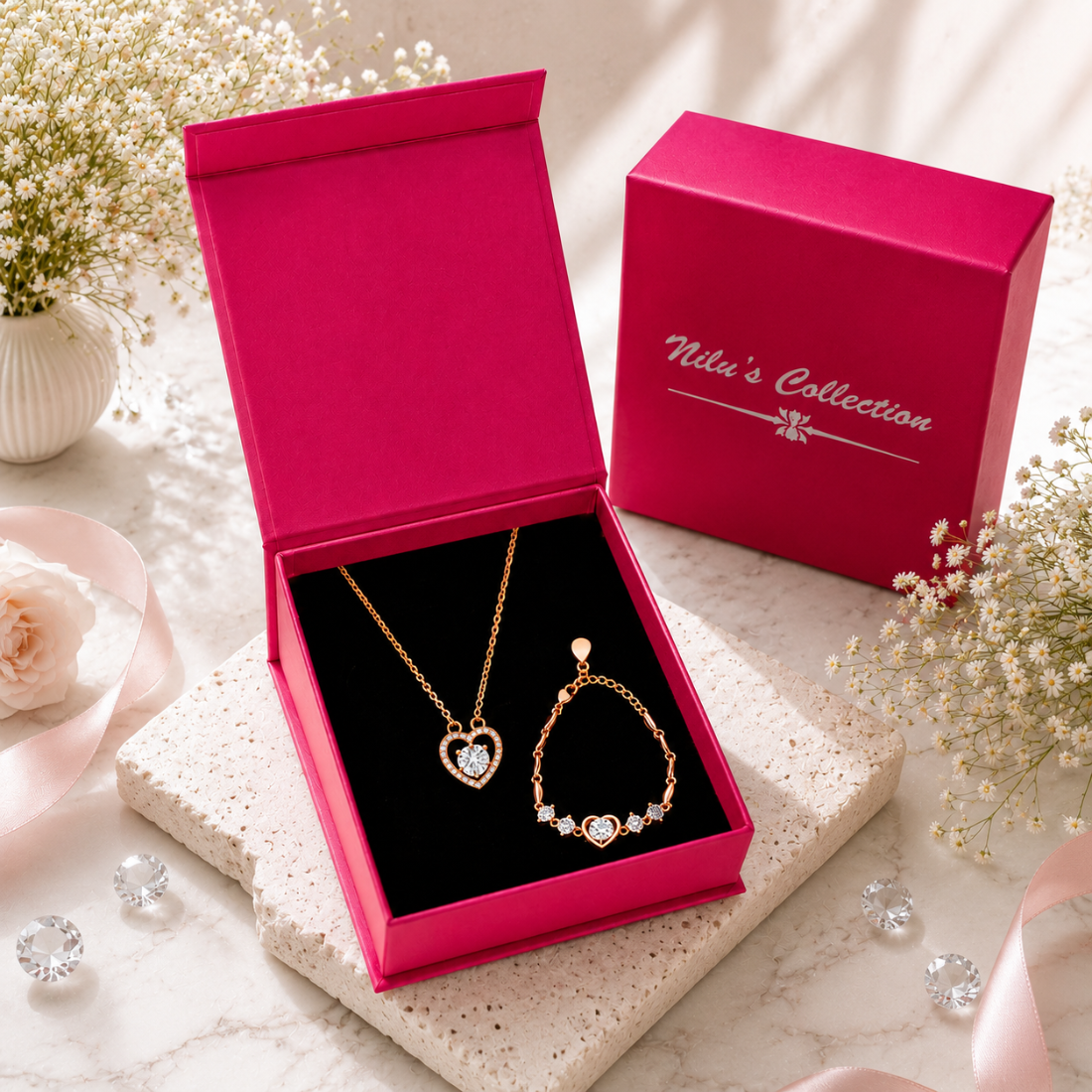 Rose Gold Pendant With Bracelet For Women