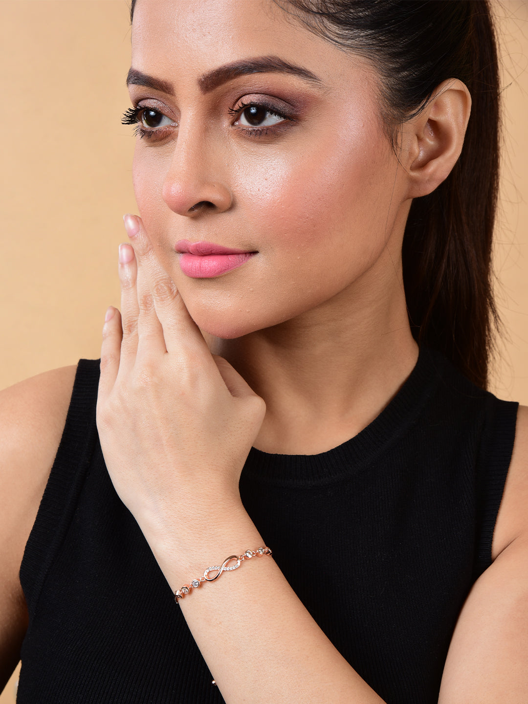 Infility Love Rose Gold Plated Adjustable Charm Bracelet for Women and Girls| Valentine Gift