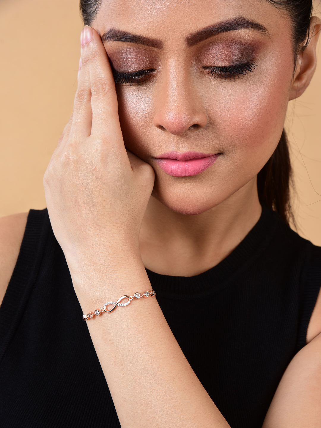 Infility Love Rose Gold Plated Adjustable Charm Bracelet for Women and Girls| Valentine Gift