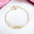 Gold Plated Adjustable Leaf Charm Crystal Bracelet for Women & Girls