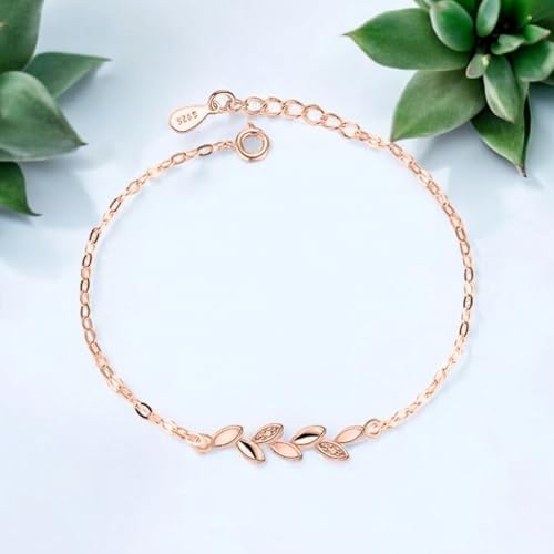 Rose Gold Plated Adjustable Leaf Charm Crystal Bracelet for Women & Girls