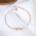 Rose Gold Plated Adjustable Leaf Charm Crystal Bracelet for Women & Girls