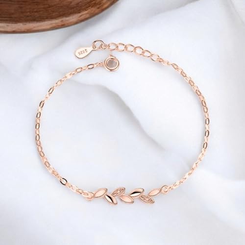 Rose Gold Plated Adjustable Leaf Charm Crystal Bracelet for Women & Girls