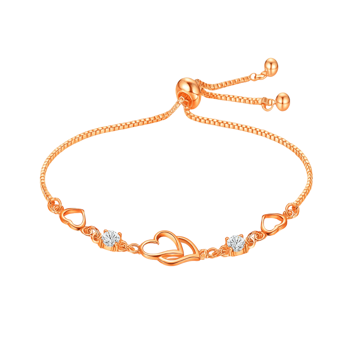 Double Heart Shape Silver Plated CZ Crystal Bracelet for Women & Girls