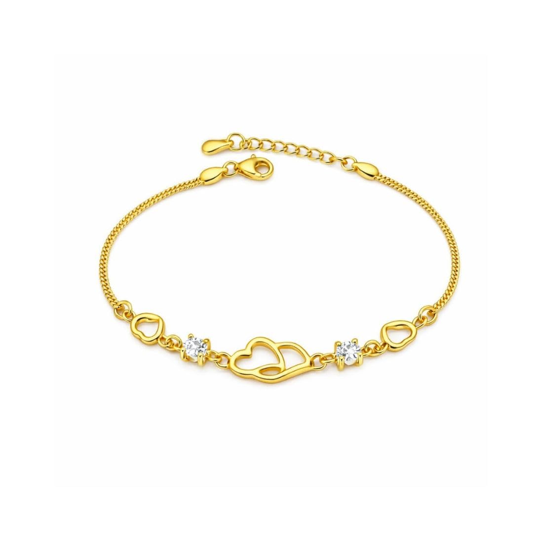 Double Heart Shape Silver Plated CZ Crystal Bracelet for Women & Girls