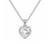 Heart-shaped silver pendant with clear gemstone on a white background