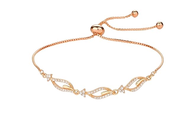 Rose Gold Plated American Diamond Adjustable Bracelet, Stylish Fashion Jewellery Gift for Girls & Women