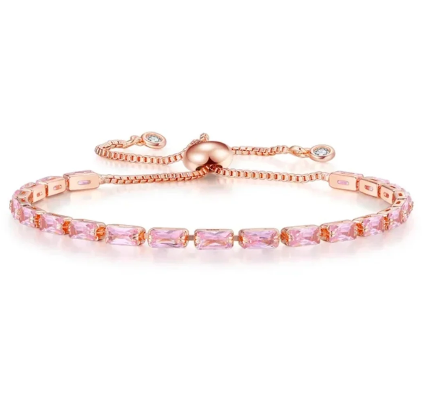 Tennis Bracelet | Rose Gold Plated Cubic Zirconia Adjustable Bracelet| Stylish Fashion Jewellery Gift for Girls & Women (White)