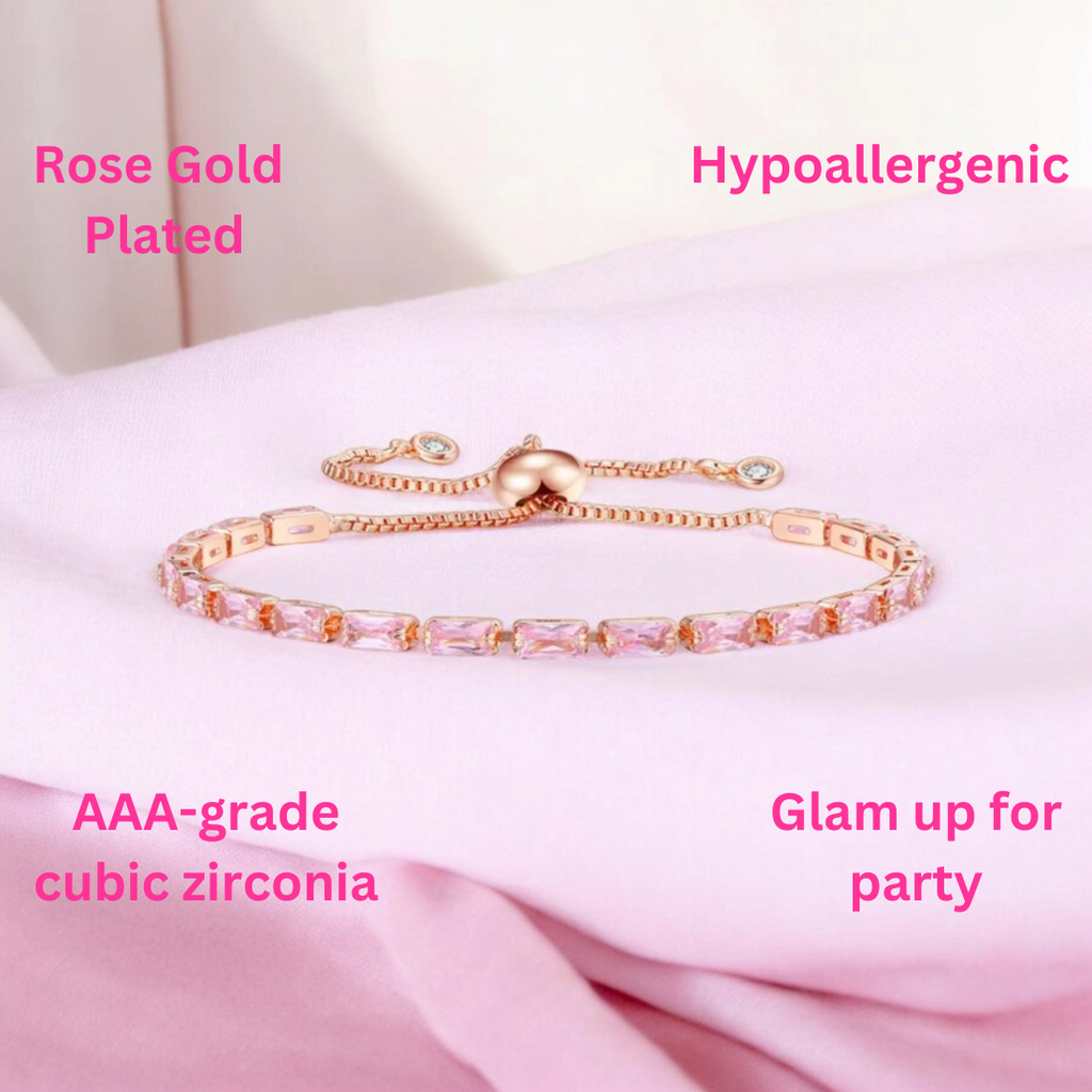Rose Gold Plated Pink AD Tennis Bracelet