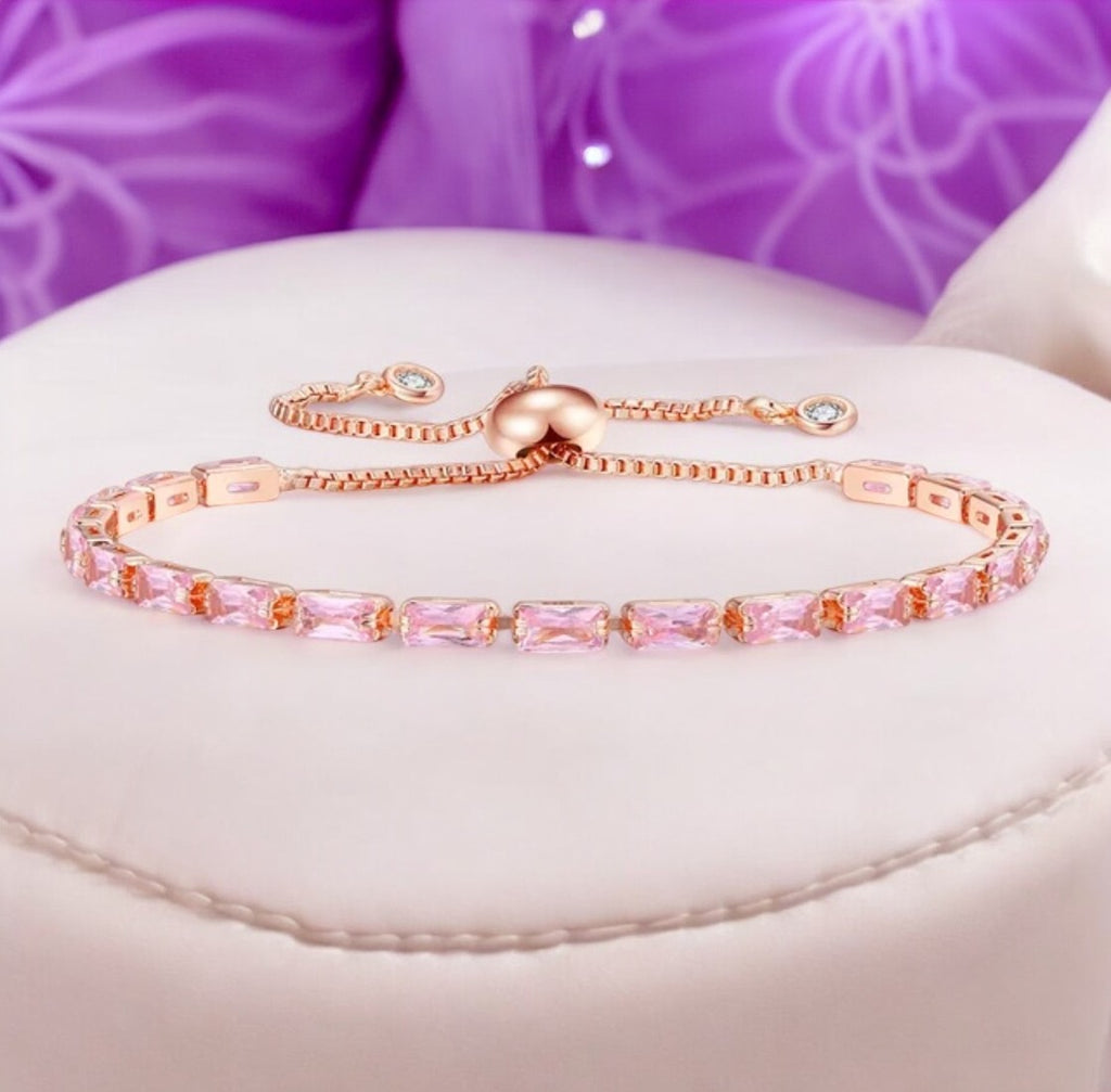 Rose Gold Plated Pink AD Tennis Bracelet